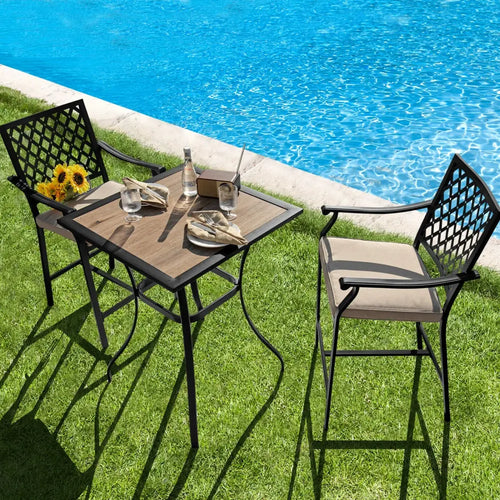 2 Pieces Patio Bar Stool with Height Cushion and Armrest - Black - Patio Bar Furniture