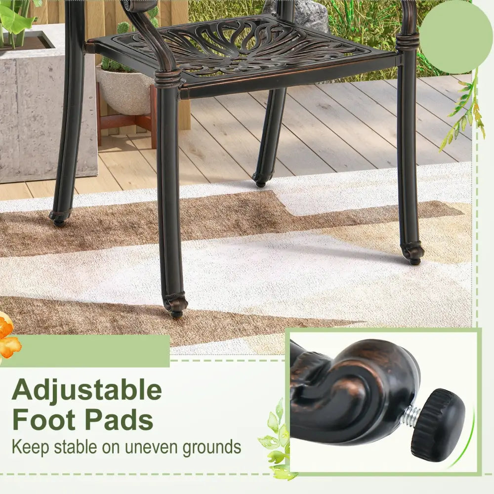 2 Pieces Patio Cast Aluminum Dining Chairs with Armrests-Bronze - Bronze - Patio Dining Chairs
