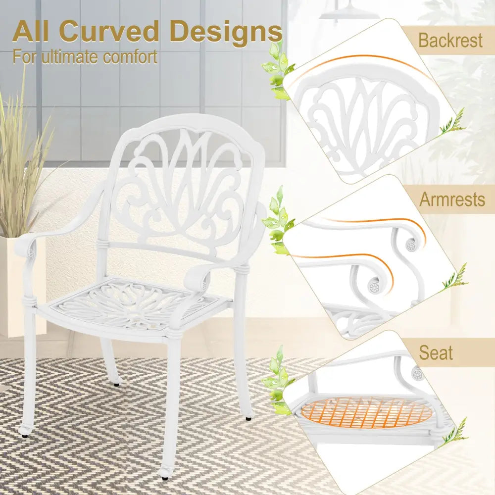 2 Pieces Patio Cast Aluminum Dining Chairs with Armrests-White - White - Patio Dining Chairs
