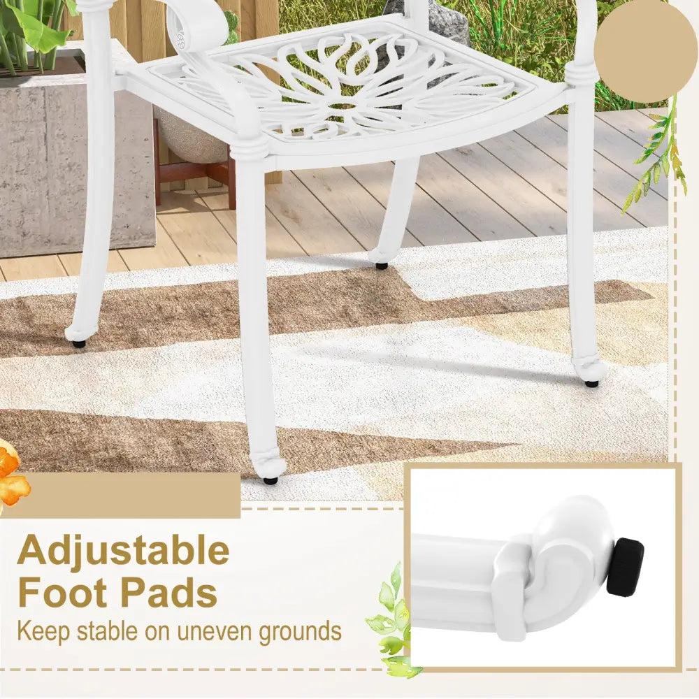 2 Pieces Patio Cast Aluminum Dining Chairs with Armrests-White - White - Patio Dining Chairs