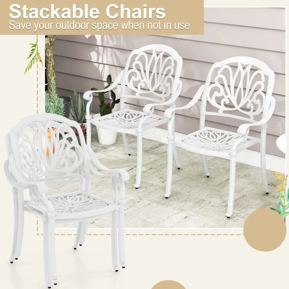 2 Pieces Patio Cast Aluminum Dining Chairs with Armrests-White - White - Patio Dining Chairs