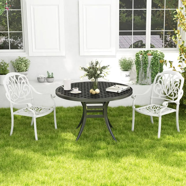 2 Pieces Patio Cast Aluminum Dining Chairs with Armrests-White - White - Patio Dining Chairs