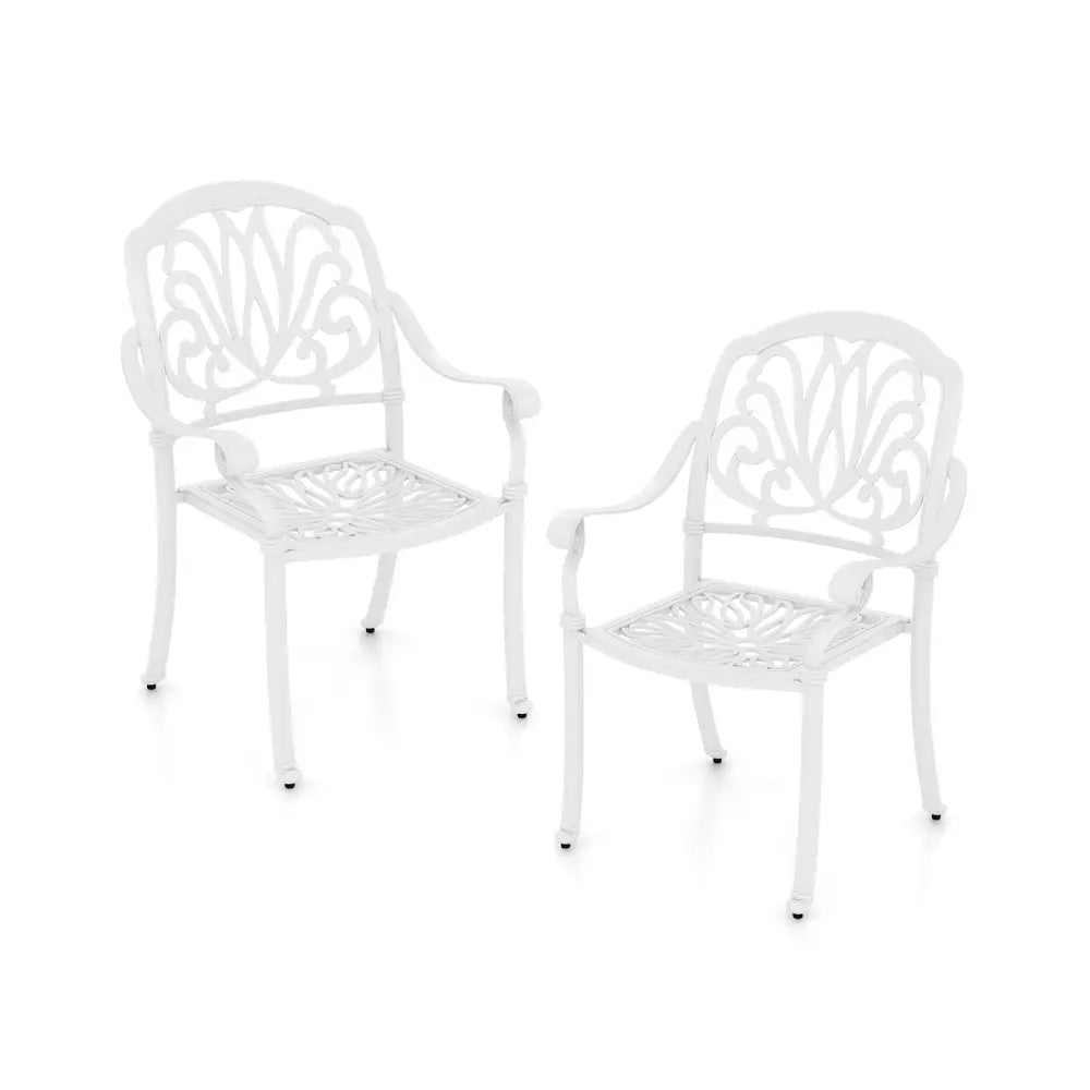 2 Pieces Patio Cast Aluminum Dining Chairs with Armrests-White - White - Patio Dining Chairs