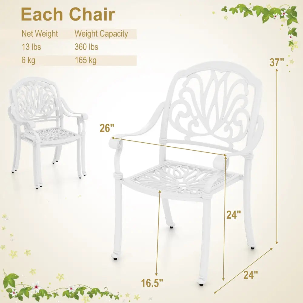 2 Pieces Patio Cast Aluminum Dining Chairs with Armrests-White - White - Patio Dining Chairs
