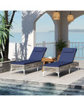 2 Pieces Patio Chaise Lounge Chair with 6-Level Adjustable Backrest and Headrest for Poolside-Navy - Navy - Outdoor
