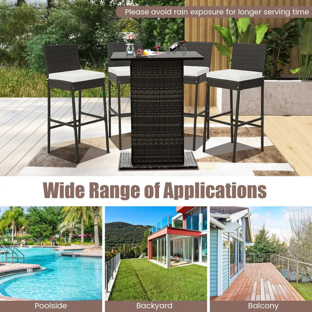 2 Pieces Patio Cushioned Wicker Barstools with Cozy Footrest-Set of 2 - Off White - Patio Bar Furniture