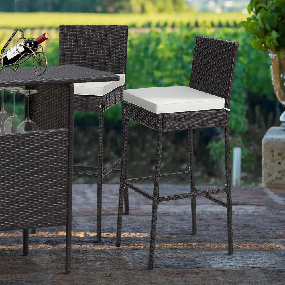 2 Pieces Patio Cushioned Wicker Barstools with Cozy Footrest-Set of 2 - Off White - Patio Bar Furniture