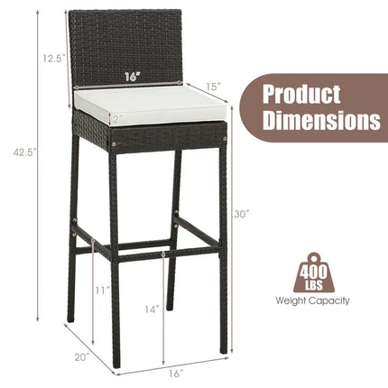 2 Pieces Patio Cushioned Wicker Barstools with Cozy Footrest-Set of 2 - Off White - Patio Bar Furniture