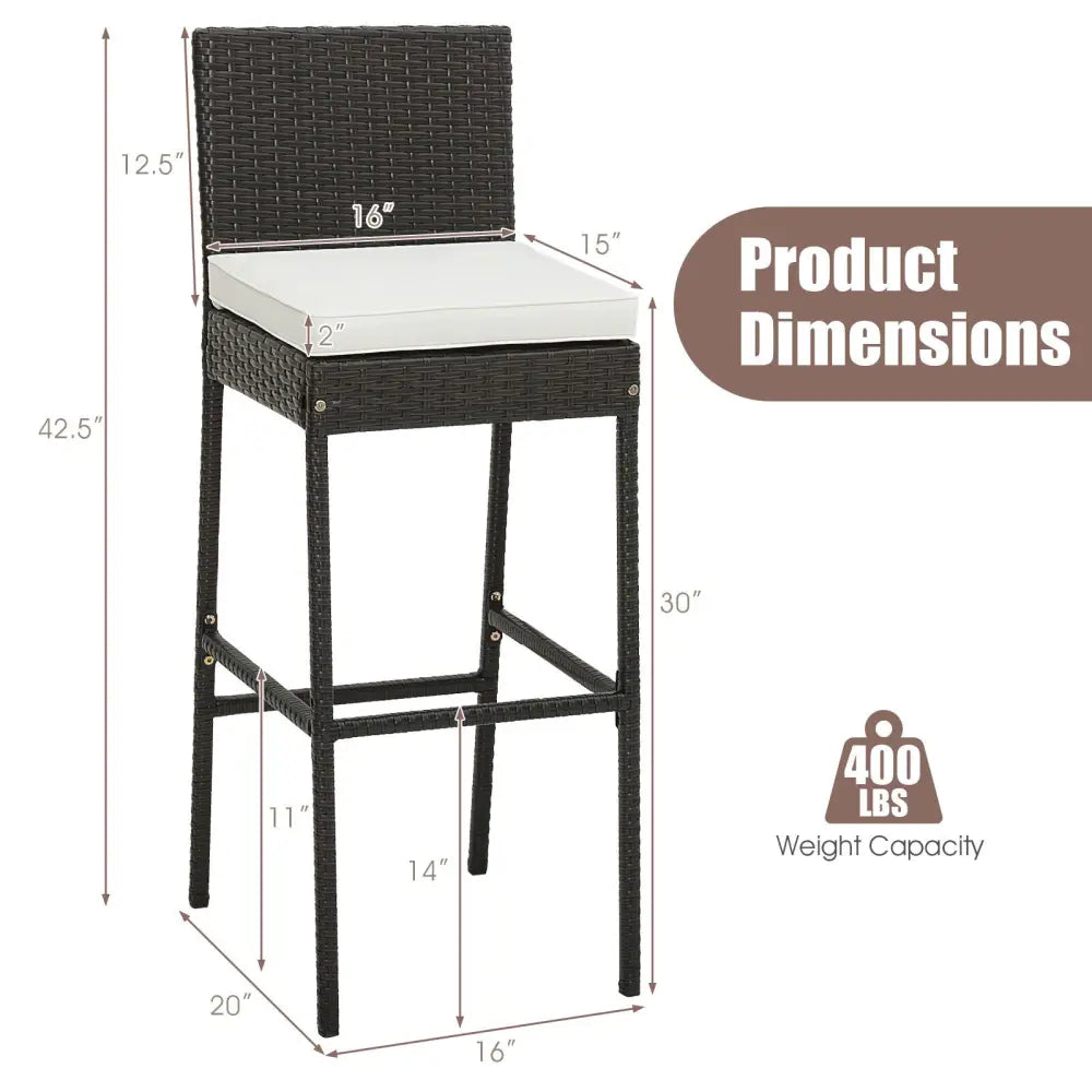 2 Pieces Patio Cushioned Wicker Barstools with Cozy Footrest-Set of 2 - Off White - Patio Bar Furniture