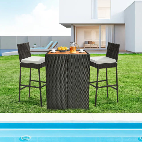 2 Pieces Patio Cushioned Wicker Barstools with Cozy Footrest-Set of 2 - Off White - Patio Bar Furniture