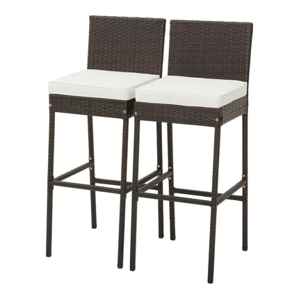 2 Pieces Patio Cushioned Wicker Barstools with Cozy Footrest-Set of 2 - Off White - Patio Bar Furniture