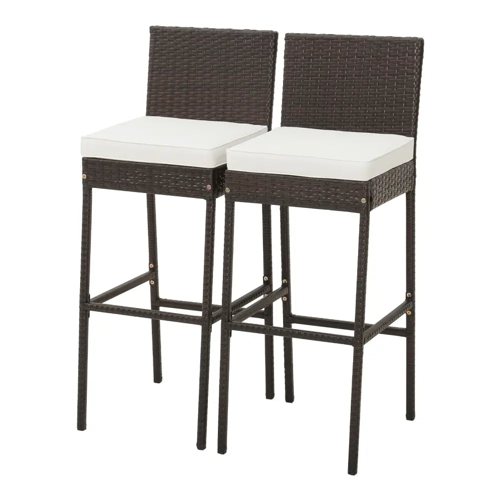 2 Pieces Patio Cushioned Wicker Barstools with Cozy Footrest-Set of 2 - Off White - Patio Bar Furniture