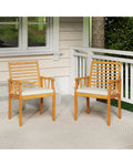 2 Pieces Patio Dining Chairs Outdoor Acacia Wood Armchairs Bistro Conversation Furniture-White - White - Patio Dining