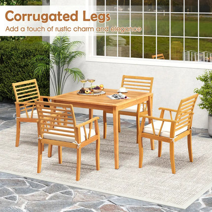 2 Pieces Patio Dining Chairs Outdoor Acacia Wood Armchairs Bistro Conversation Furniture-White - White - Patio Dining