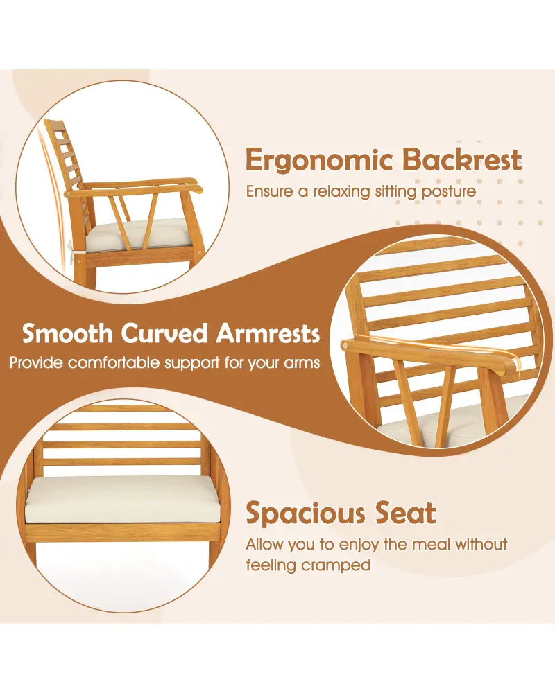 2 Pieces Patio Dining Chairs Outdoor Acacia Wood Armchairs Bistro Conversation Furniture-White - White - Patio Dining