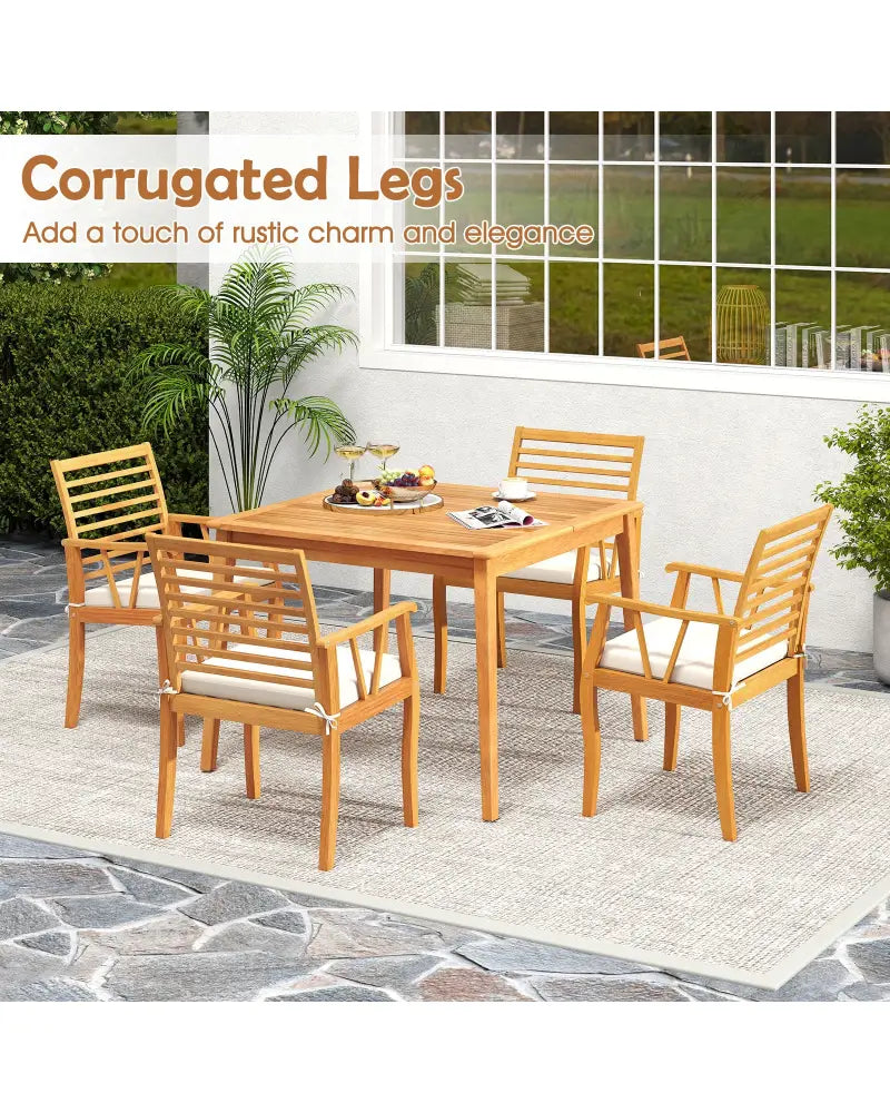 2 Pieces Patio Dining Chairs Outdoor Acacia Wood Armchairs Bistro Conversation Furniture-White - White - Patio Dining
