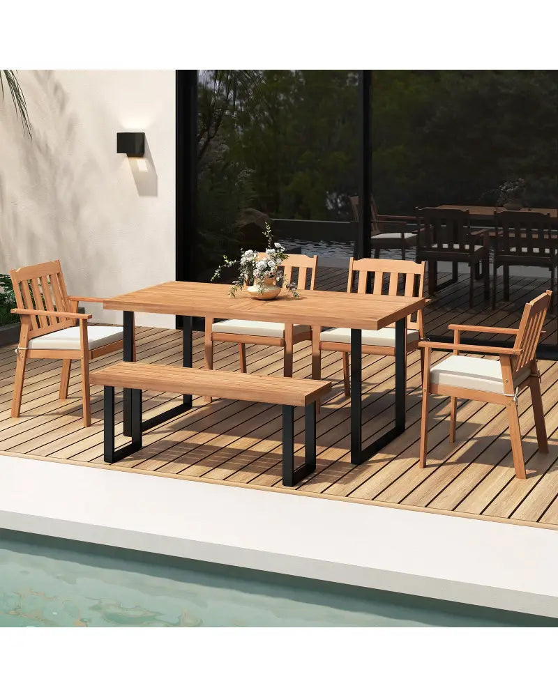 2 Pieces Patio Dining Chairs Outdoor Acacia Wood Chairs-White - White - Patio Dining Chairs