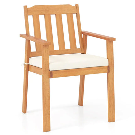 2 Pieces Patio Dining Chairs Outdoor Acacia Wood Chairs-White - White - Patio Dining Chairs