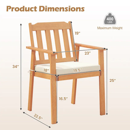 2 Pieces Patio Dining Chairs Outdoor Acacia Wood Chairs-White - White - Patio Dining Chairs