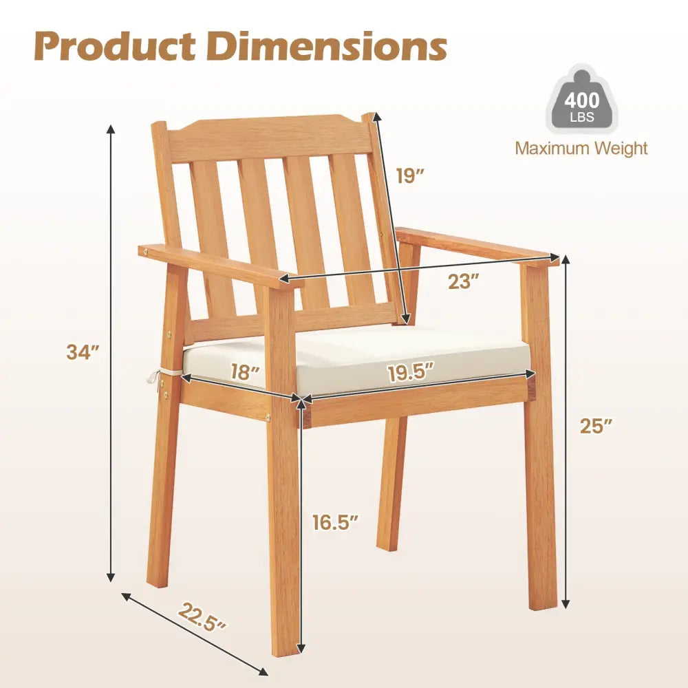 2 Pieces Patio Dining Chairs Outdoor Acacia Wood Chairs-White - White - Patio Dining Chairs