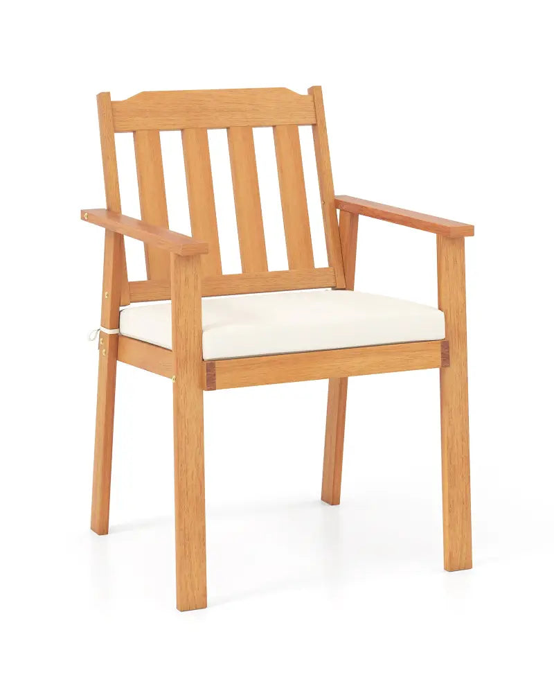 2 Pieces Patio Dining Chairs Outdoor Acacia Wood Chairs-White - White - Patio Dining Chairs