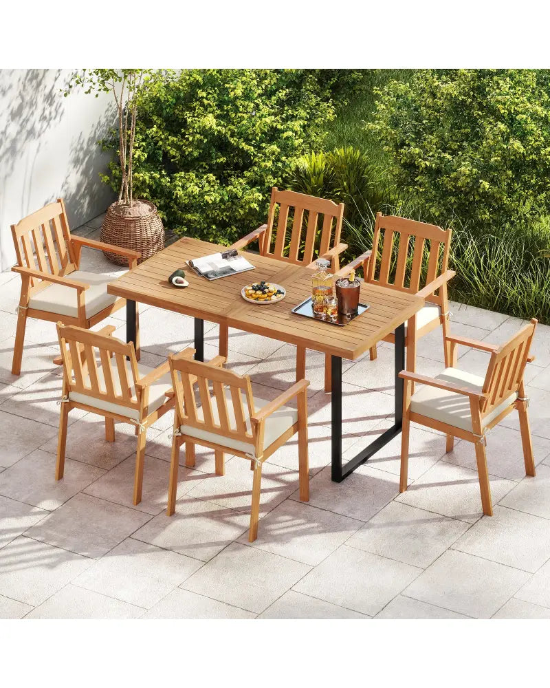 2 Pieces Patio Dining Chairs Outdoor Acacia Wood Chairs-White - White - Patio Dining Chairs