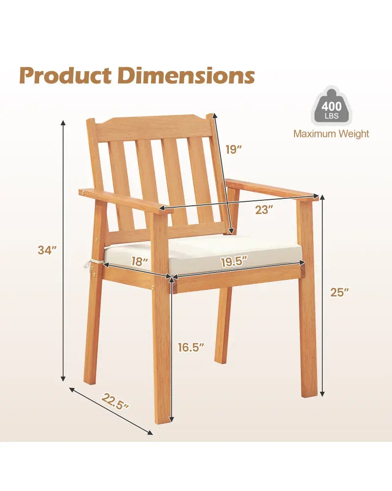 2 Pieces Patio Dining Chairs Outdoor Acacia Wood Chairs-White - White - Patio Dining Chairs