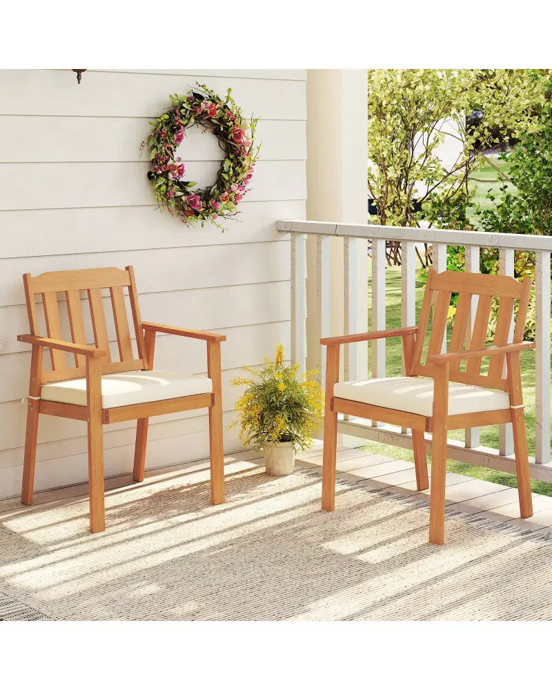 2 Pieces Patio Dining Chairs Outdoor Acacia Wood Chairs-White - White - Patio Dining Chairs