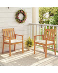 2 Pieces Patio Dining Chairs Outdoor Acacia Wood Chairs-White - White - Patio Dining Chairs