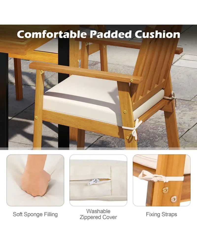 2 Pieces Patio Dining Chairs Outdoor Acacia Wood Chairs-White - White - Patio Dining Chairs