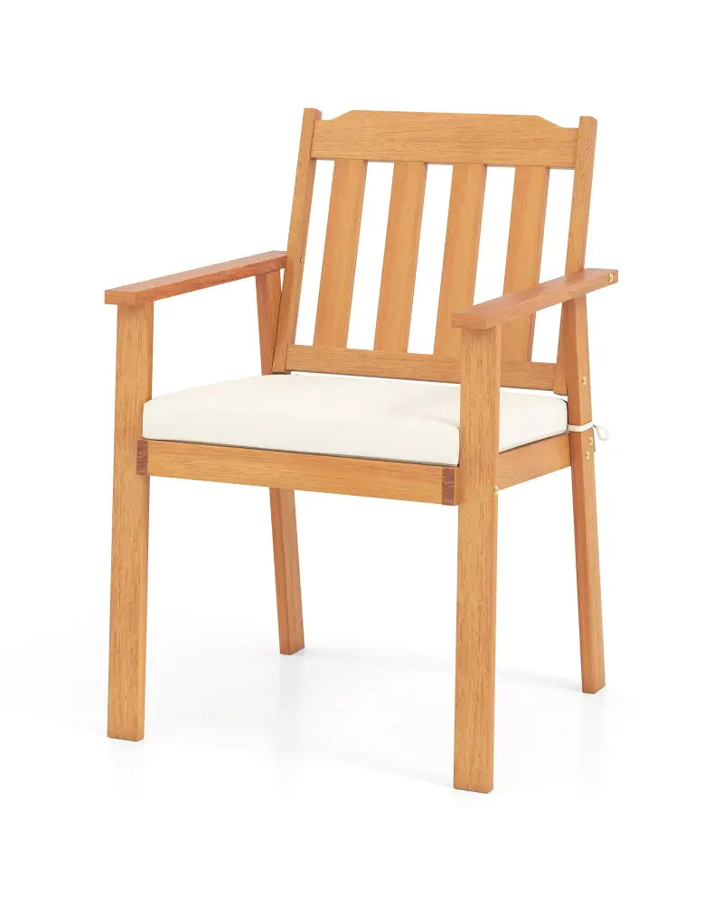 2 Pieces Patio Dining Chairs Outdoor Acacia Wood Chairs-White - White - Patio Dining Chairs