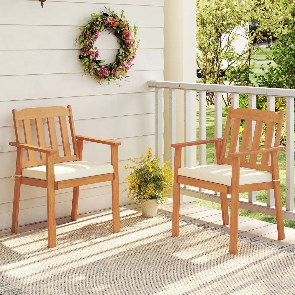 2 Pieces Patio Dining Chairs Outdoor Acacia Wood Chairs-White - White - Patio Dining Chairs