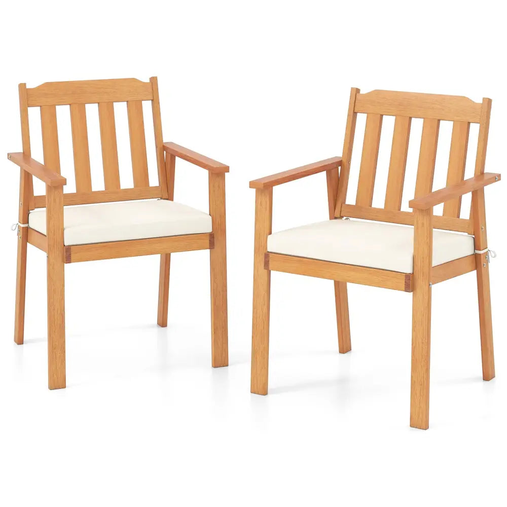 2 Pieces Patio Dining Chairs Outdoor Acacia Wood Chairs-White - White - Patio Dining Chairs