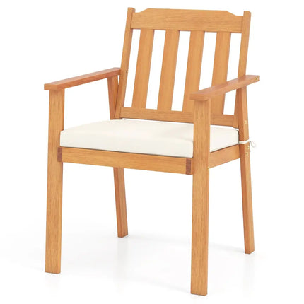 2 Pieces Patio Dining Chairs Outdoor Acacia Wood Chairs-White - White - Patio Dining Chairs