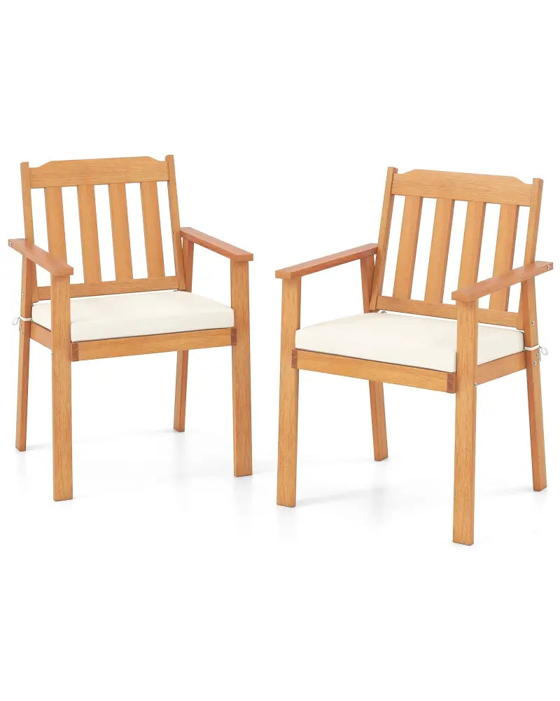 2 Pieces Patio Dining Chairs Outdoor Acacia Wood Chairs-White - White - Patio Dining Chairs