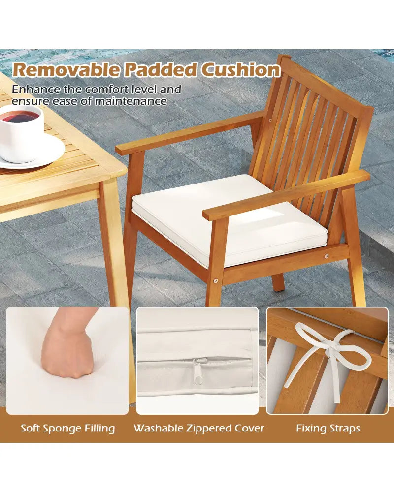 2 Pieces Patio Dining Chairs Outdoor Acacia Wood Chairs with Removable Padded Cushion-Natural - Natural - Patio Dining