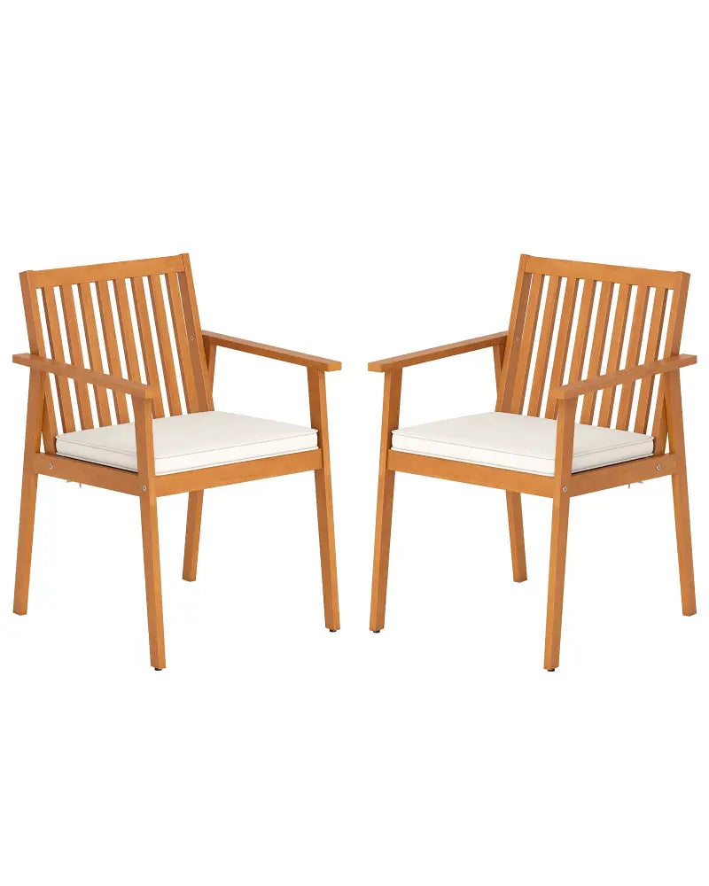 2 Pieces Patio Dining Chairs Outdoor Acacia Wood Chairs with Removable Padded Cushion-Natural - Natural - Patio Dining