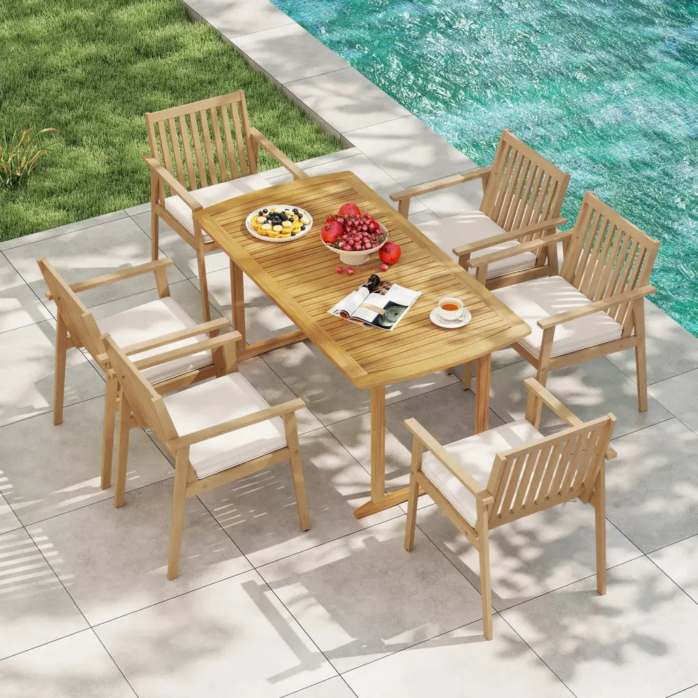 2 Pieces Patio Dining Chairs Outdoor Acacia Wood Chairs with Removable Padded Cushion-Oak - Oak - Patio Dining Chairs