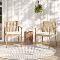 2 Pieces Patio Dining Chairs Outdoor Acacia Wood Chairs with Removable Padded Cushion-Oak - Oak - Patio Dining Chairs