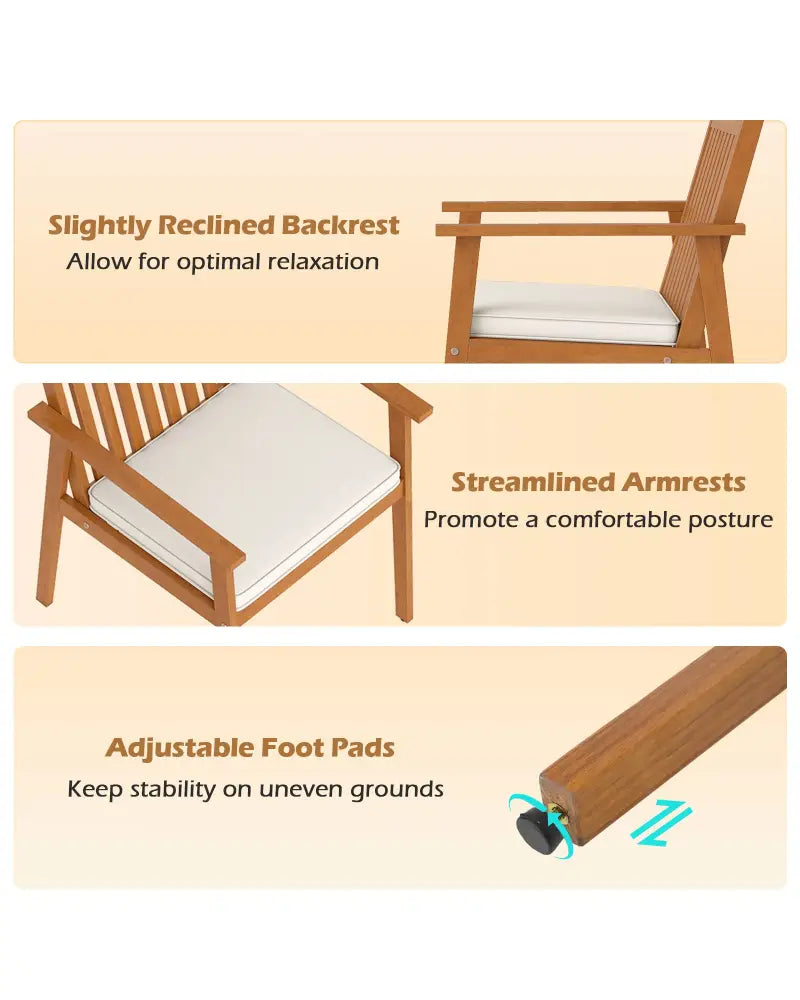 2 Pieces Patio Dining Chairs Outdoor Acacia Wood Chairs with Removable Padded Cushion-Natural - Natural - Patio Dining