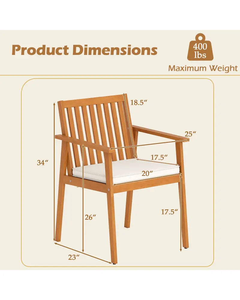 2 Pieces Patio Dining Chairs Outdoor Acacia Wood Chairs with Removable Padded Cushion-Natural - Natural - Patio Dining