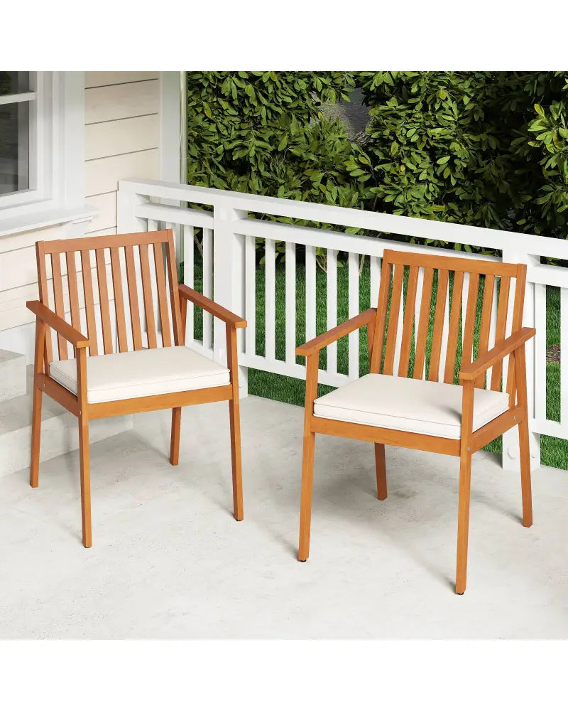2 Pieces Patio Dining Chairs Outdoor Acacia Wood Chairs with Removable Padded Cushion-Natural - Natural - Patio Dining
