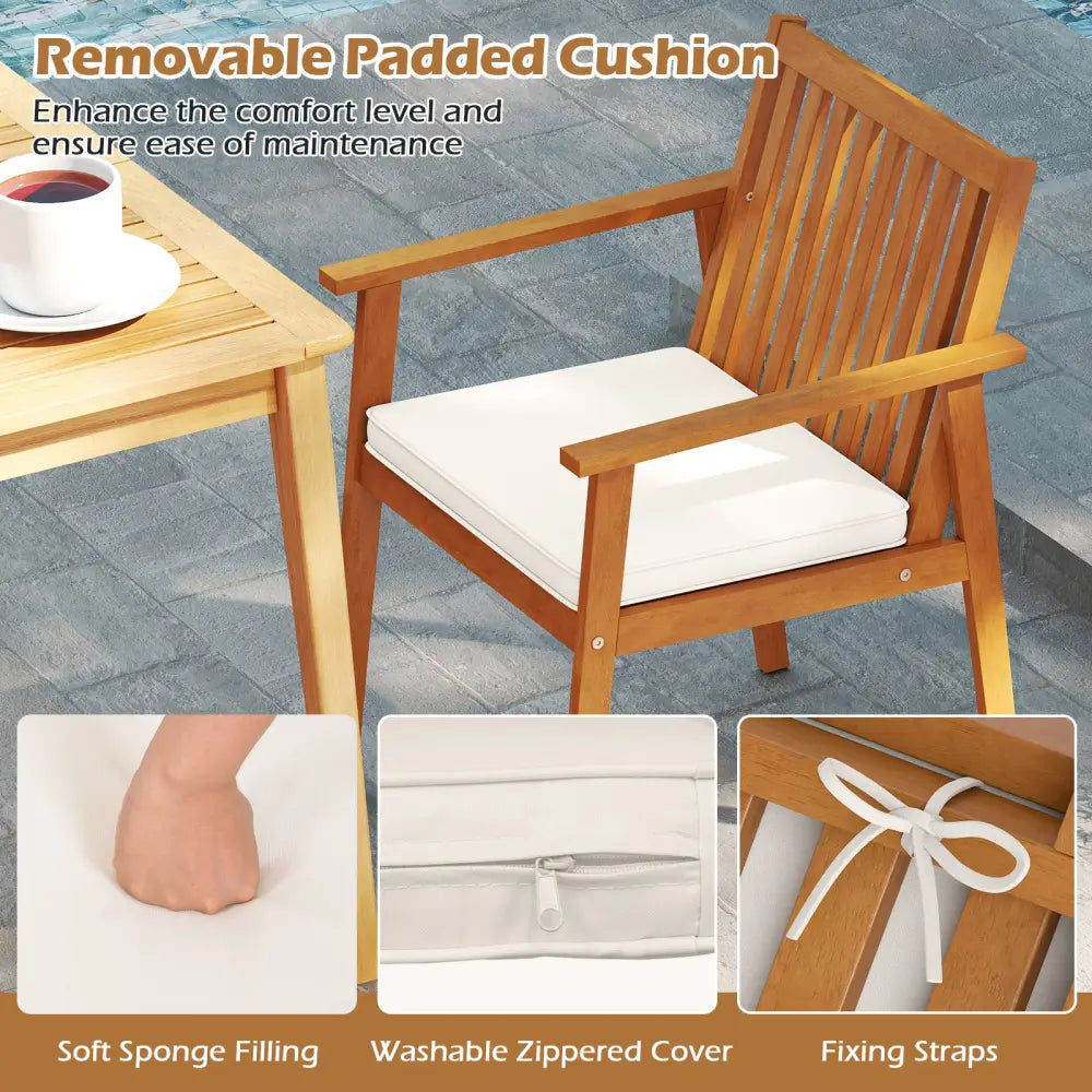 2 Pieces Patio Dining Chairs Outdoor Acacia Wood Chairs with Removable Padded Cushion-Natural - Natural - Patio Dining