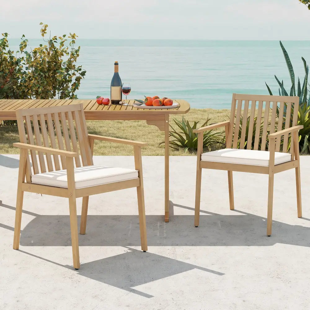 2 Pieces Patio Dining Chairs Outdoor Acacia Wood Chairs with Removable Padded Cushion-Oak - Oak - Patio Dining Chairs
