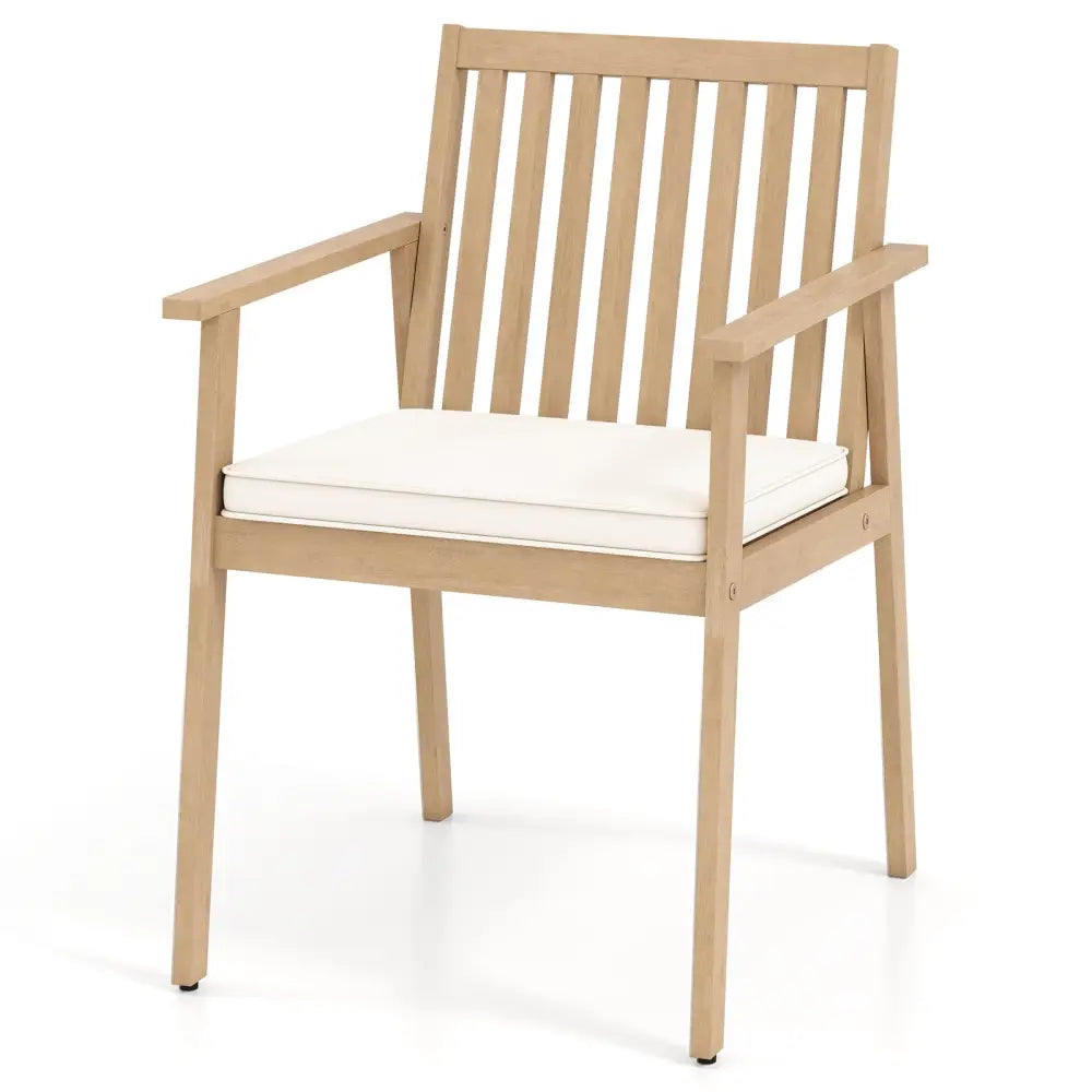 2 Pieces Patio Dining Chairs Outdoor Acacia Wood Chairs with Removable Padded Cushion-Oak - Oak - Patio Dining Chairs