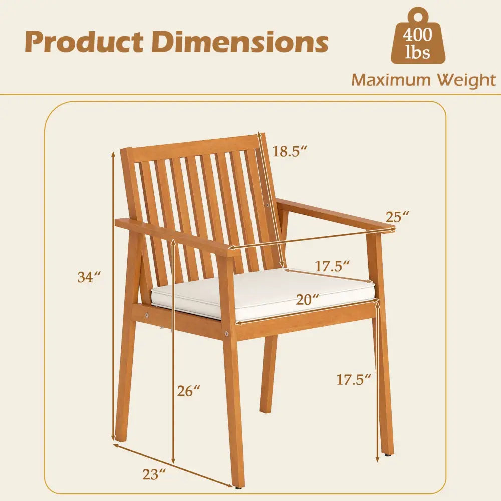 2 Pieces Patio Dining Chairs Outdoor Acacia Wood Chairs with Removable Padded Cushion-Natural - Natural - Patio Dining