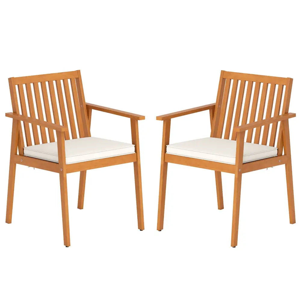 2 Pieces Patio Dining Chairs Outdoor Acacia Wood Chairs with Removable Padded Cushion-Natural - Natural - Patio Dining