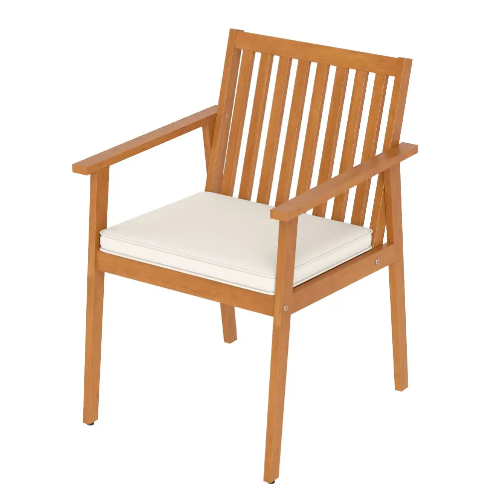 2 Pieces Patio Dining Chairs Outdoor Acacia Wood Chairs with Removable Padded Cushion-Natural - Natural - Patio Dining