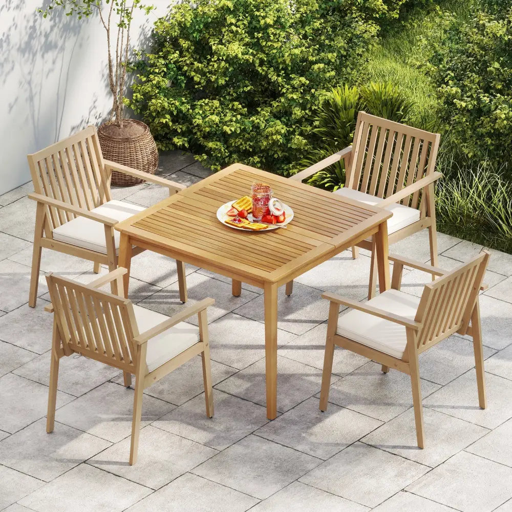 2 Pieces Patio Dining Chairs Outdoor Acacia Wood Chairs with Removable Padded Cushion-Oak - Oak - Patio Dining Chairs