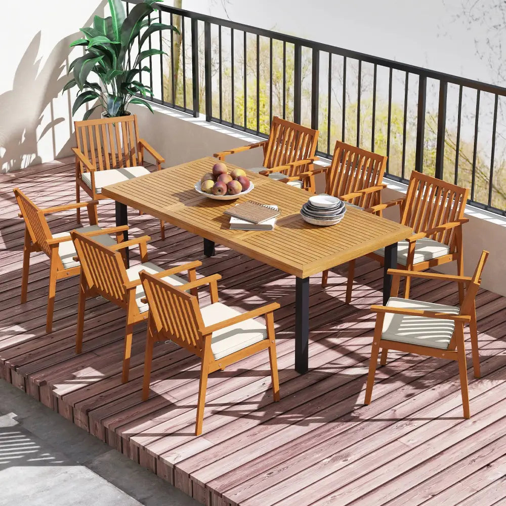 2 Pieces Patio Dining Chairs Outdoor Acacia Wood Chairs with Removable Padded Cushion-Natural - Natural - Patio Dining